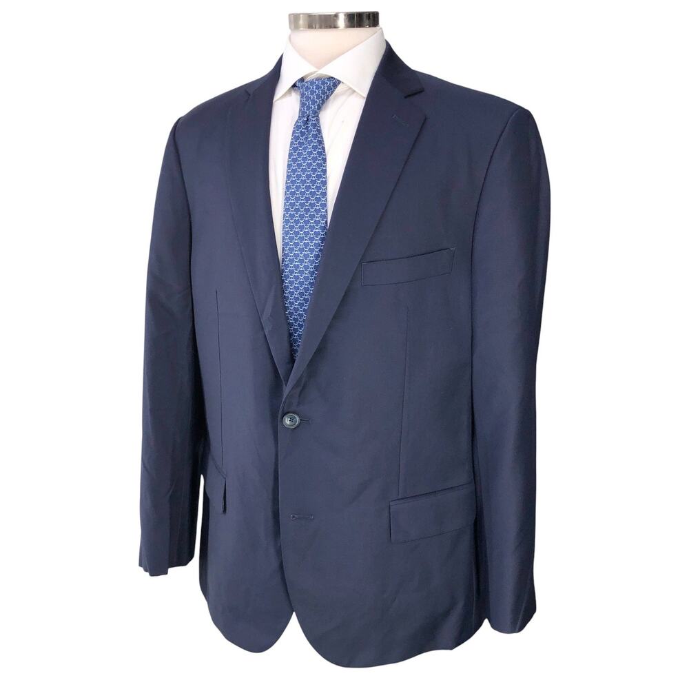 J Hilburn Sport Coat Mens 43 Navy Wool Vitale Barberis Canonico Two Button